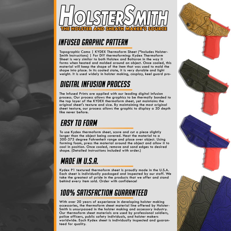 HolsterSmith KYDEX Thermoform Sheet - (Topographic Camo) - (Hunter Orange/Black - Reversed) - (8in x 12in) - (1 Sheet) - (for Holster Making, Cosplay, Hobby) - (USA Made) - Image 4